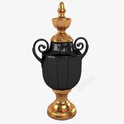 鎏金镶花瓶黑金色鎏金花纹花瓶装饰高清图片