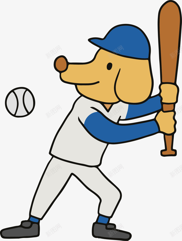 打棒球的可爱小狗png免抠素材_新图网 https://ixintu.com 可爱小狗 手拿棒球棒 打棒球 棒球运动 白色棒球 黄色小狗