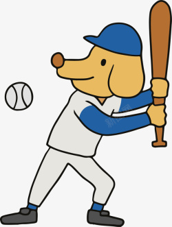 手拿棒球棒打棒球的可爱小狗高清图片