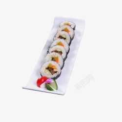 木质盘子鳗鱼寿司长盘子圆形鳗鱼寿司餐饮食物高清图片