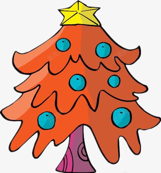 手绘美丽圣诞树png免抠素材_新图网 https://ixintu.com 彩绘图 彩绘的圣诞树 蓝色圣诞球 黄色星星