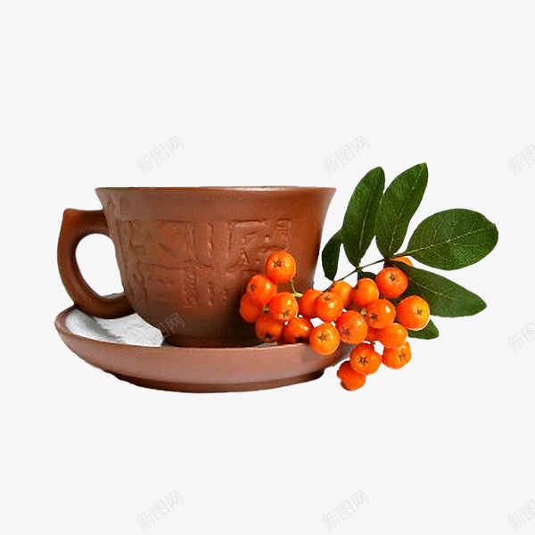 茶杯png免抠素材_新图网 https://ixintu.com 棕色 橙红色果实 茶杯