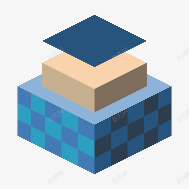 蓝色层次箱子元素矢量图图标ai_新图网 https://ixintu.com 卡通图标 层次 扁平化 方格 瓷砖 箱子 蓝色 装饰 矢量图