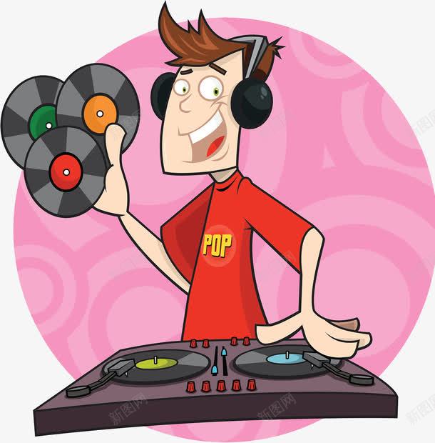 音乐DJ插画png免抠素材_新图网 https://ixintu.com 光碟 戴耳机的人 控制台 插画 音乐DJ