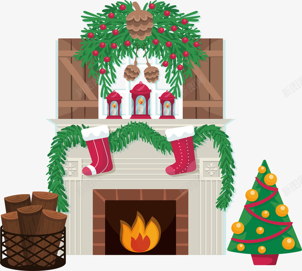 燃烧的圣诞壁炉矢量图ai免抠素材_新图网 https://ixintu.com 圣诞壁炉 圣诞树 圣诞节 壁炉 矢量png 过圣诞 矢量图