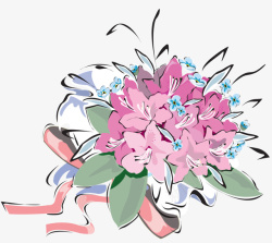 手绘艺术粉色飘带花束素材