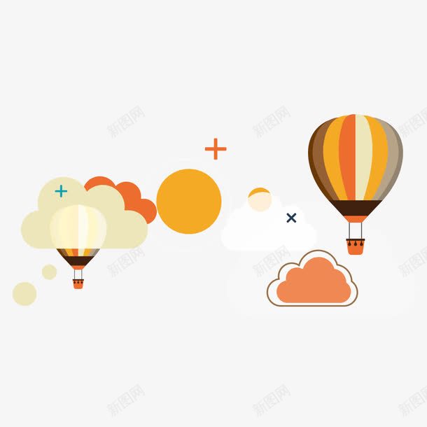 云和热气球png免抠素材_新图网 https://ixintu.com 云 扁平化 热气球
