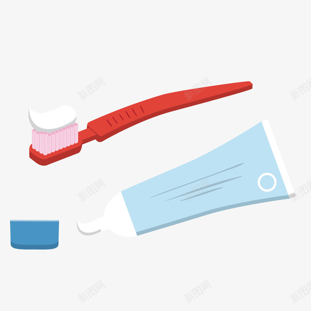 卡通红色牙刷牙膏png免抠素材_新图网 https://ixintu.com 刷牙 卡通 牙膏 生活用品 红色牙刷