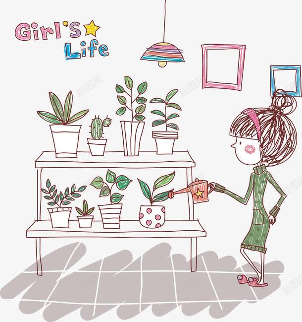 卡通png免抠素材_新图网 https://ixintu.com 卡通 女孩 植物 浇水 花瓶