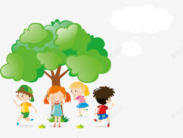 儿童游戏psd免抠素材_新图网 https://ixintu.com 人物 儿童游戏 卡通 树木 植物 游戏 玩耍