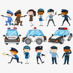 男警女警察卡通手绘警察警车高清图片