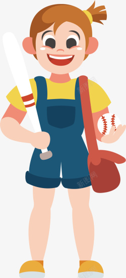 彩绘可爱棒球女孩打棒球的女孩矢量图高清图片