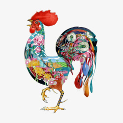 炫彩彩色中国风公鸡素材