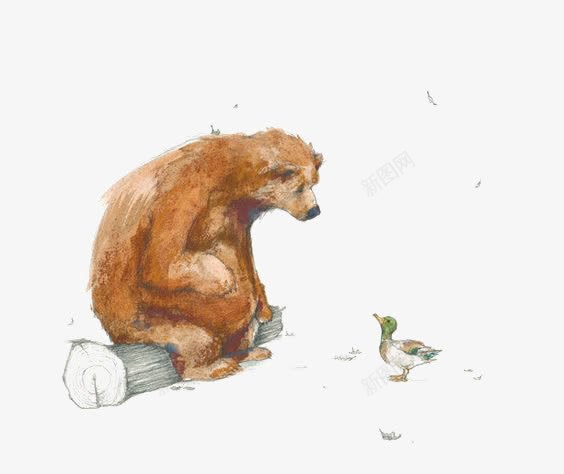 熊和鸭子png免抠素材_新图网 https://ixintu.com 动物 卖萌 卡通 可爱 手绘 树干 狗熊 鸭子