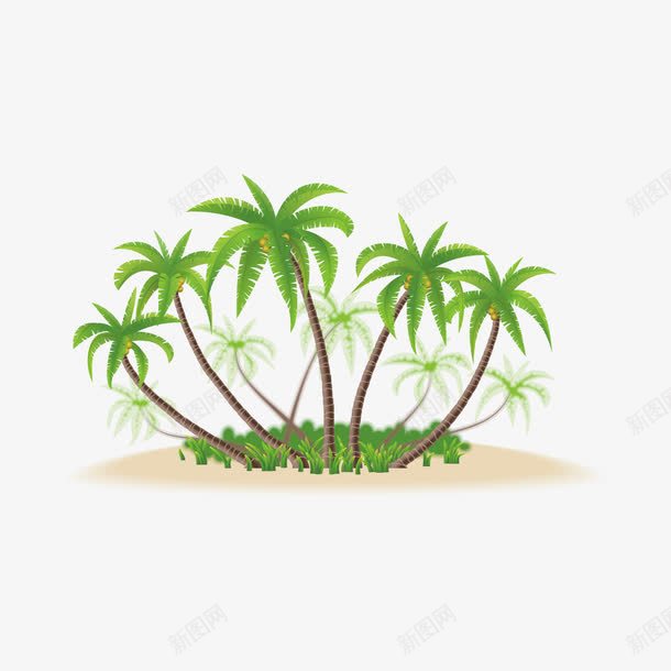 海滩边的椰子树png免抠素材_新图网 https://ixintu.com 卡通椰子树 树 树叶