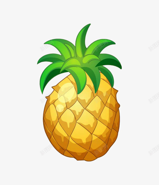 金色菠萝png免抠素材_新图网 https://ixintu.com 卡通 叶子 手绘 水果 简图 绿色 菠萝 金色