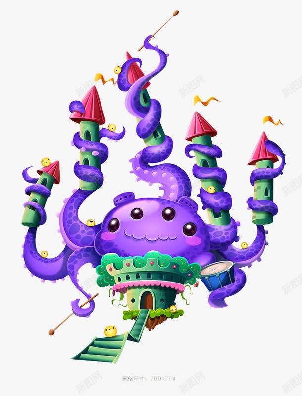 紫色城堡怪兽插画png免抠素材_新图网 https://ixintu.com 城堡 怪兽 插画 紫色
