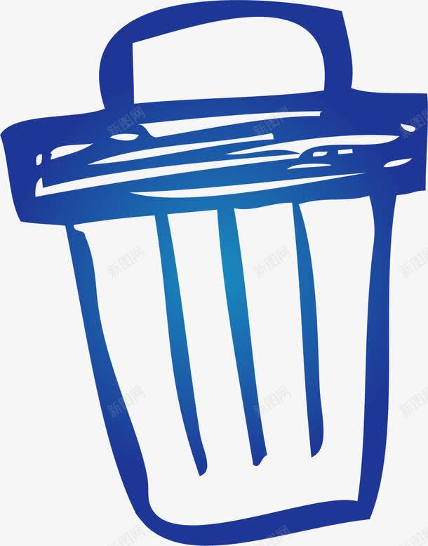 手绘蓝色垃圾桶png免抠素材_新图网 https://ixintu.com 免抠PNG 垃圾桶 手绘 条纹 盖子 线条 蓝色