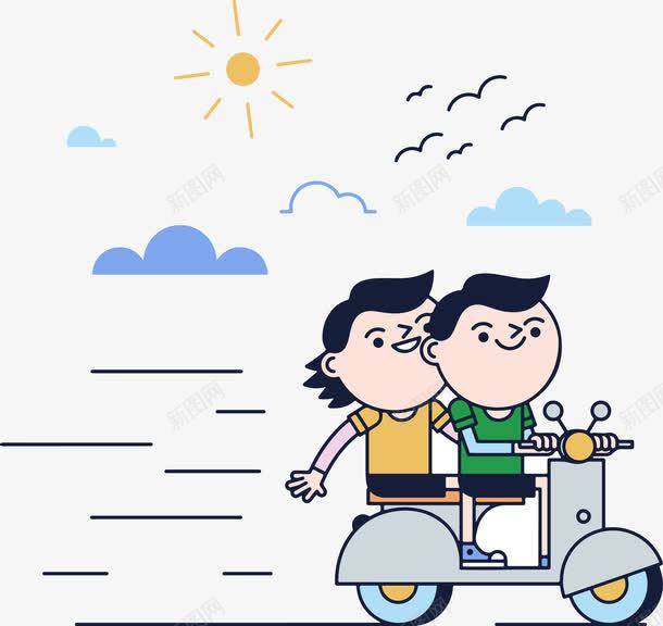 骑车带人png免抠素材_新图网 https://ixintu.com 卡通 路途 途中 风和日丽 风景