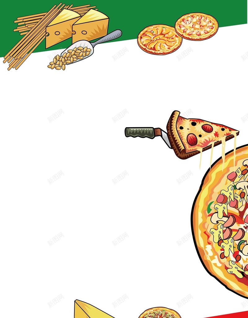 矢量手绘卡通美食披萨背景ai设计背景_新图网 https://ixintu.com 卡通 手绘 披萨 白色 矢量 童趣 红色 绿色 美食 背景 食品 矢量图