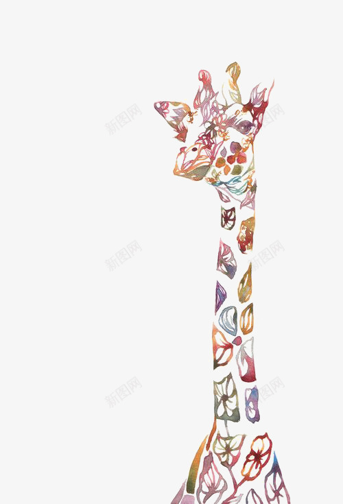 彩色长颈鹿png免抠素材_新图网 https://ixintu.com 创意插画 动物插画 彩色 涂鸦 长颈鹿