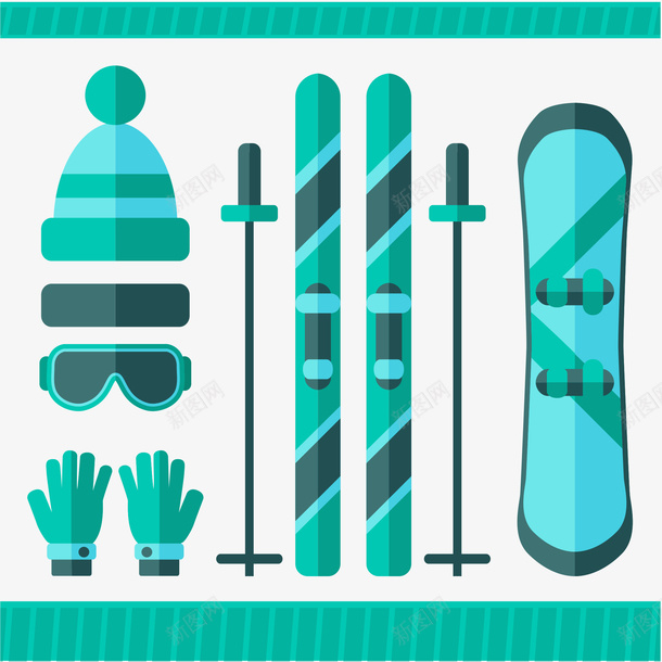 滑雪装备矢量图ai免抠素材_新图网 https://ixintu.com 帽子 绿色 雪橇 矢量图