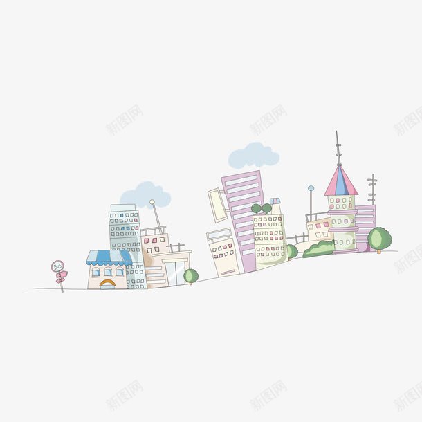 卡通城市装饰png免抠素材_新图网 https://ixintu.com 儿童节海报装饰 卡通城市 城市