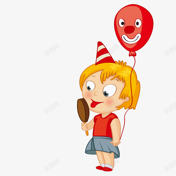 拿着气球吃雪糕的女孩矢量图ai免抠素材_新图网 https://ixintu.com 人物设计 卡通 女孩 气球 甜食 雪糕 食物 矢量图