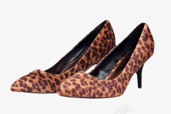 包脚棕色女性豹纹斑点包头高跟鞋实物高清图片