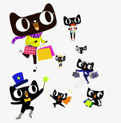 黑色卡通天猫装饰图案素材