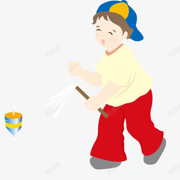 玩陀螺的男生png免抠素材_新图网 https://ixintu.com 一个 卡通 手绘 男孩 红色 蓝色 陀螺 黄色