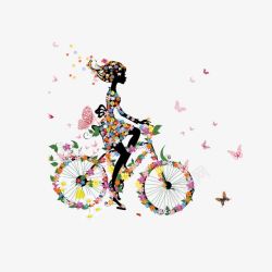 卡通花朵骑自行车的女孩素材