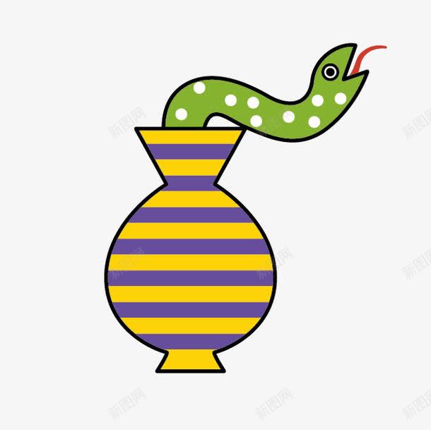 卡通印度舞蛇png免抠素材_新图网 https://ixintu.com 卡通舞蛇 印度舞蛇 手绘卡通 陶罐