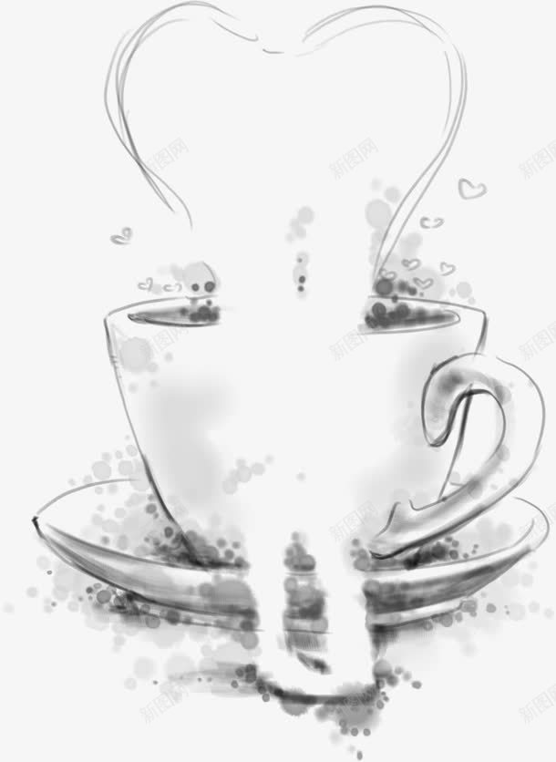 创意合成素描手绘咖啡杯png免抠素材_新图网 https://ixintu.com 创意 合成 咖啡 素描