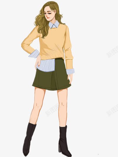 女孩插画png免抠素材_新图网 https://ixintu.com 手绘女孩 时装女孩 模特 气质女孩