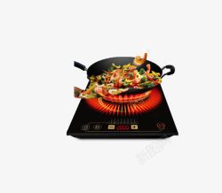 烧菜锅烧着菜的电磁炉高清图片