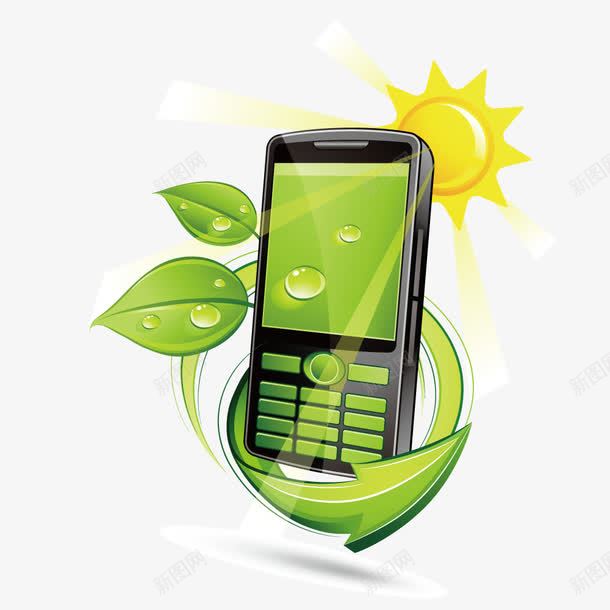 节能手机png免抠素材_新图网 https://ixintu.com 太阳 树叶 植物 环保 绿色 通讯