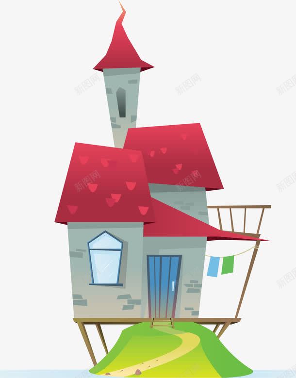 山顶上的小屋png免抠素材_新图网 https://ixintu.com 山上小屋 矢量素材 砖瓦房 红房顶