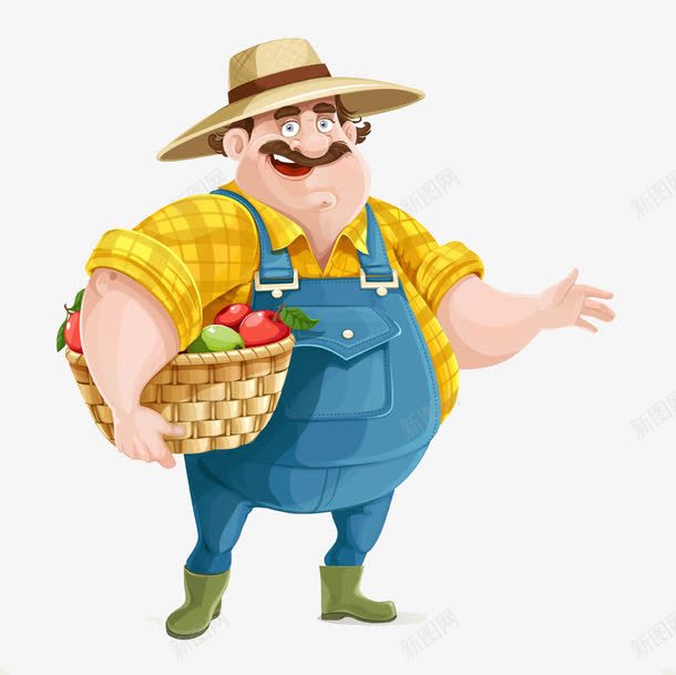 抱着水果篮子的农民插画png免抠素材_新图网 https://ixintu.com 农民 卡通 插画
