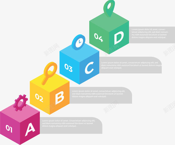 彩色立方体序列图表矢量图ai免抠素材_新图网 https://ixintu.com 彩色台阶 彩色立方体 数字序列 矢量png 立方体 英文序列 矢量图