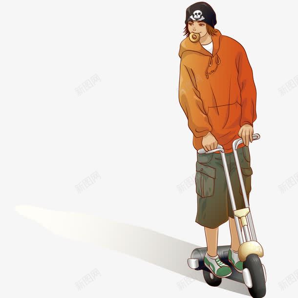 滑板车男子png免抠素材_新图网 https://ixintu.com 卫衣 橙色 滑板车 男子