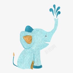 喷水的小象水彩动物蓝色小象高清图片