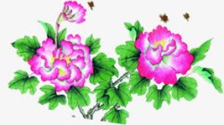 手绘粉色花朵绿叶宣传页素材