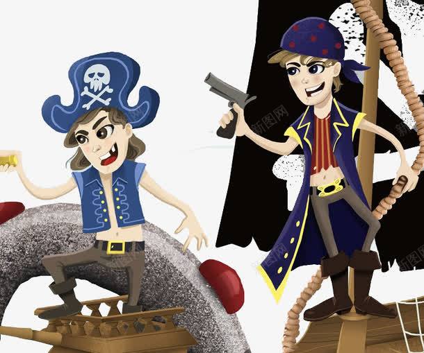 海盗船上的海盗png免抠素材_新图网 https://ixintu.com 戴帽子的海盗 拿枪的海盗 穿蓝色衣服的海盗