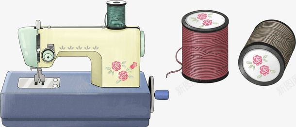 一台缝纫机png免抠素材_新图网 https://ixintu.com 卡通 复古的 插图 线轴 缝纫机 老式的 针线