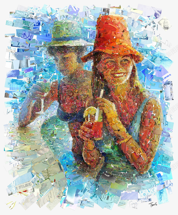 彩绘抽象人物图案png免抠素材_新图网 https://ixintu.com 人物插画 和饮料的人 戴帽子的女人