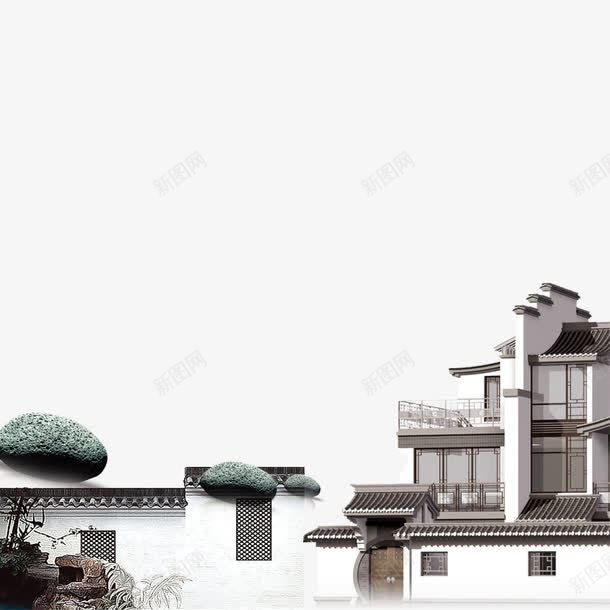 中工建筑png免抠素材_新图网 https://ixintu.com 中国风 古典建筑 水乡 白色城墙