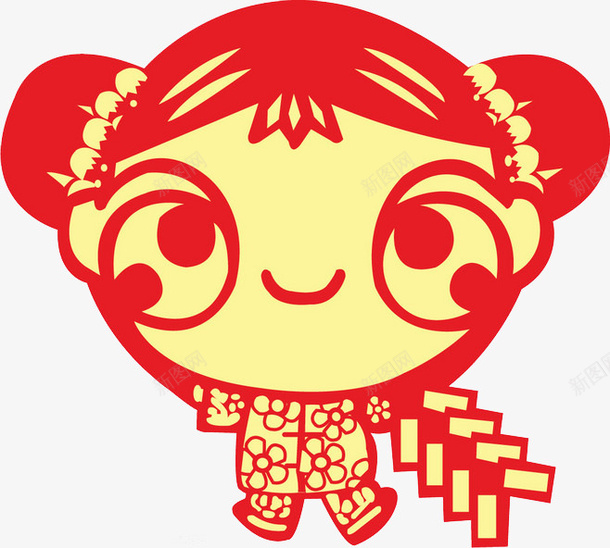 红色小女孩png免抠素材_新图网 https://ixintu.com 剪纸 卡通 喜庆 小女孩 红色