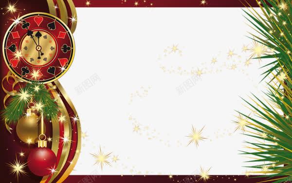 带钟表的圣诞边框png免抠素材_新图网 https://ixintu.com 圣诞元素 圣诞球 花边 装饰框