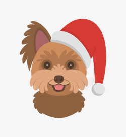 卡通手绘戴圣诞帽的小狗素材